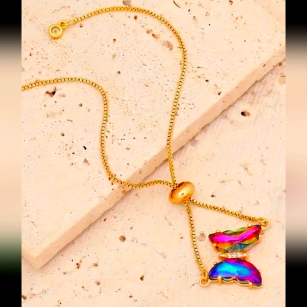 RAINBOW MYSTIC TOPAZ BUTTERFLY SLIDE BRACELET / ANKLET 6 TO 10 IN